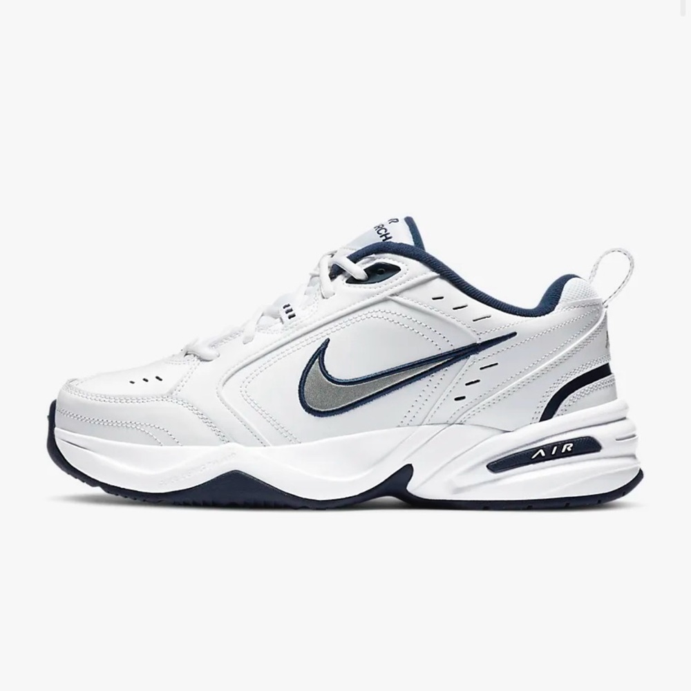 Nike Air Monarch IV Men’s 11.5 White with Silver and Blue